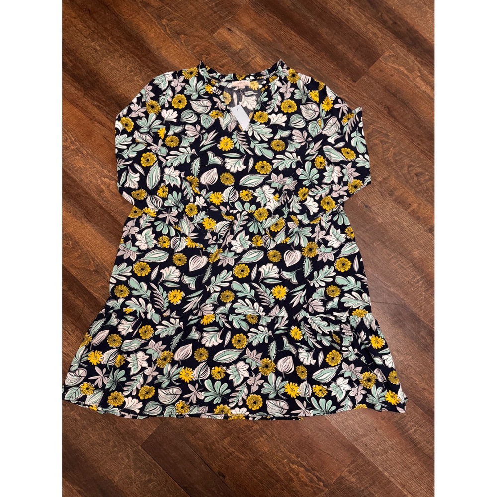 NWT LOFT Outlet Floral Tiered Dress Large Petite Long Sleeve Rayon $84.99